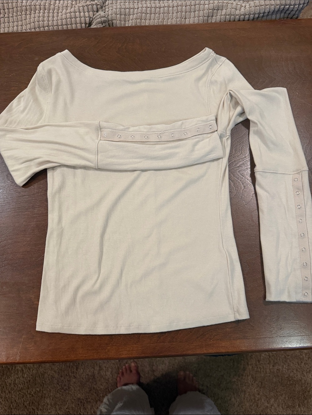 Free People ,Women’s Long Sleeve Scoop Neck, snap cuff Top in Light Cream